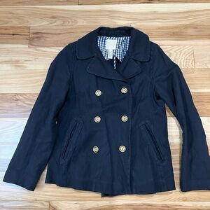 J. Crew Double Breasted Indigo Pea Coat with Gold Buttons